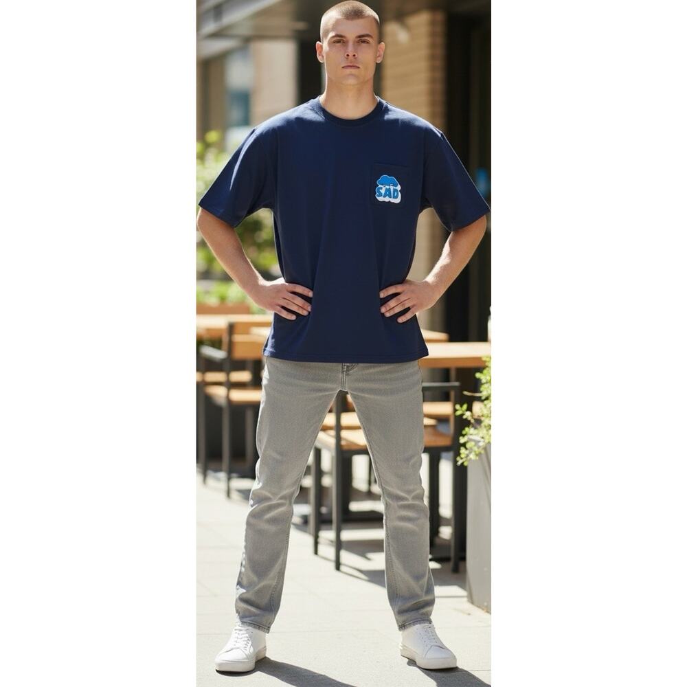 SnowDay Sad Club Graphic Pocket Tee Blue Men's L Streetwear NWT
